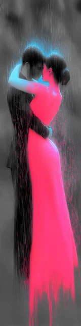 Free dark romance bookmark featuring a couple with neon pink dress accents